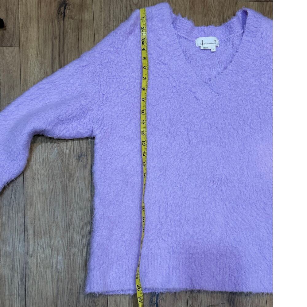 By Anthropologie Sweater Purple Boucle Fuzzy V Neck Women’s Size M - Picture 8 of 9